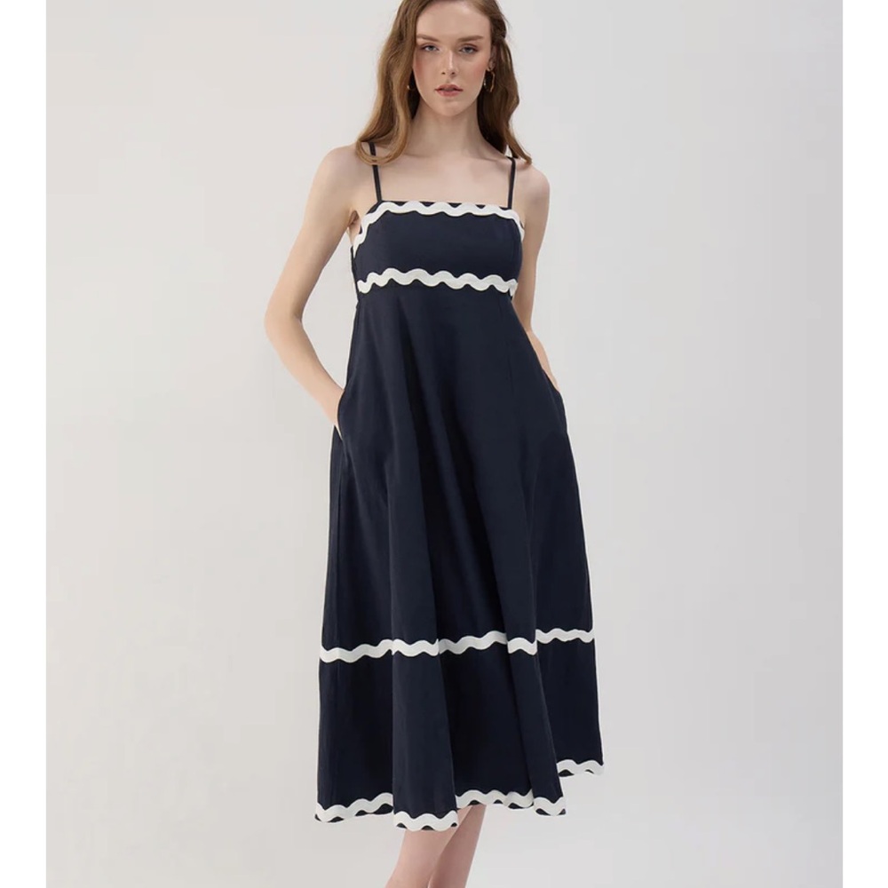 Sim and Sam Navy and White Linen Maxi NWT